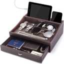 Baoyun Fathers Day Nightstand Organizer for Men, Mens Jewelry Box, Mens Dresser Organizer Countertop, Large Capacity Leather Valet Tray for Phones Pad Wallet Key Birthday Gifts for Men