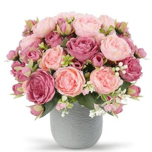 Artificial Peonies Silk Flowers, Pink Faux Peony Bouquet 2 Bundles Florals Arrangements Decor for Farmhouse Home Boho Wedding Table Centerpiece, Fake Plastic Flower Bulk for Vase Decoration (Mix Pink)