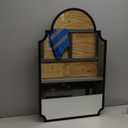 Black Decorative Medicine Cabinet Mirror, 20"x32" Recessed or Surface Mount Metal Irregular Medicine Cabinet for Bathroom, Elegant Curved Aesthetics Mirror with Storage, 2 Stable & Removable Shelves (Black-no Led - Left Open)