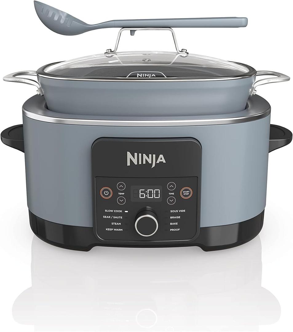 Ninja® 14-in-1 PossibleCooker™ PRO | 8.5qt, Sous Vide, Proof, Bake, & Steam Multicooker | Slow Cooker, Dutch Oven | Glass Lid & Integrated Spoon | Nonstick, Oven Safe Pot 500°F | Sea Salt Gray |MC1001, 8.5 Quarts