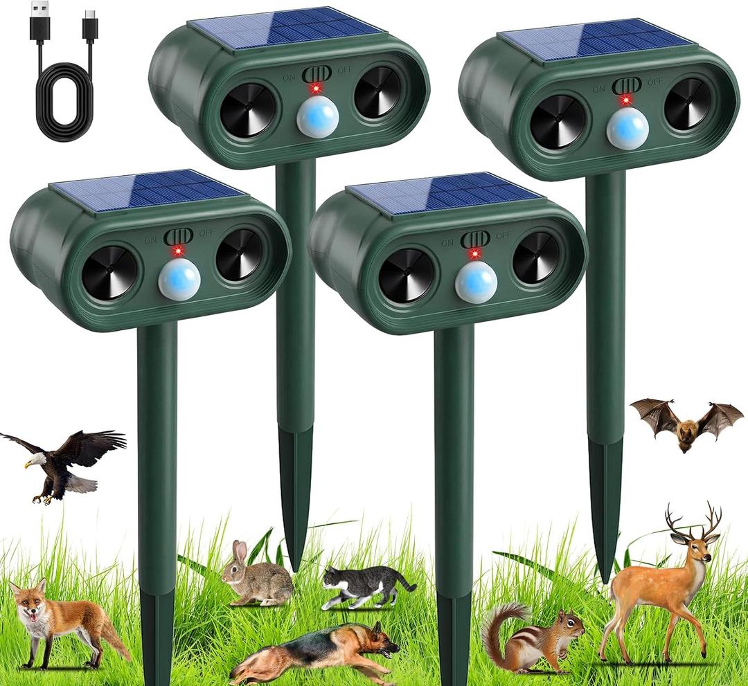 2026 Sonic Fortress Pro Deer Repellent Devices, Racoon Repellent Outdoor Squirrel Fortress Pro IP65 Animal Repeller Cat Deterrent with Motion Sensor to Scare Rabbit Bear Dog Out of Garden Yard(4Pack)