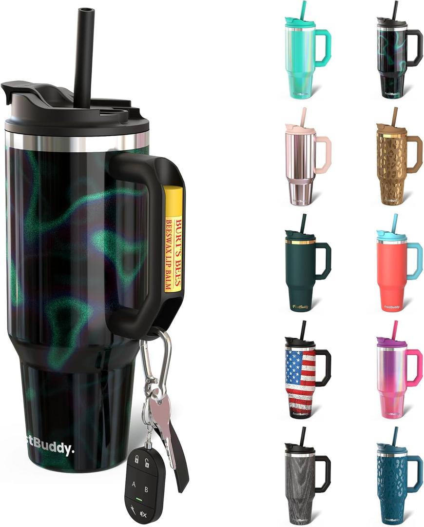 Frost Buddy Thicc Buddy - 40 oz Stainless Steel Vacuum Insulated Tumbler with Lid and Straw for Water - Travel Mug Cupholder Friendly - Gifts for Women Men Him Her (Northern Lights)
