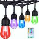 Commercial Grade 48FT LED Outdoor String Lights with Remote Control - 15 Shatterproof Bulbs Waterproof Color Changing Christmas Lights, Dimmable for Patio, Garden, Wedding Decor