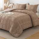 Andency Taupe Tufted Comforter Set Full(79x90Inch), 3 Pieces(1 Boho Comforter, 2 Pillowcases) Textured Farmhouse Bed, Soft Down Alternative Geometric Bedding Set