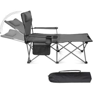 Reclining Camping Beach Chair - Folding Chairs with Footrest Lightweight Lounge with Pillow Cup Holder for Adults Outdoor Beach Patio Sport Lawn
