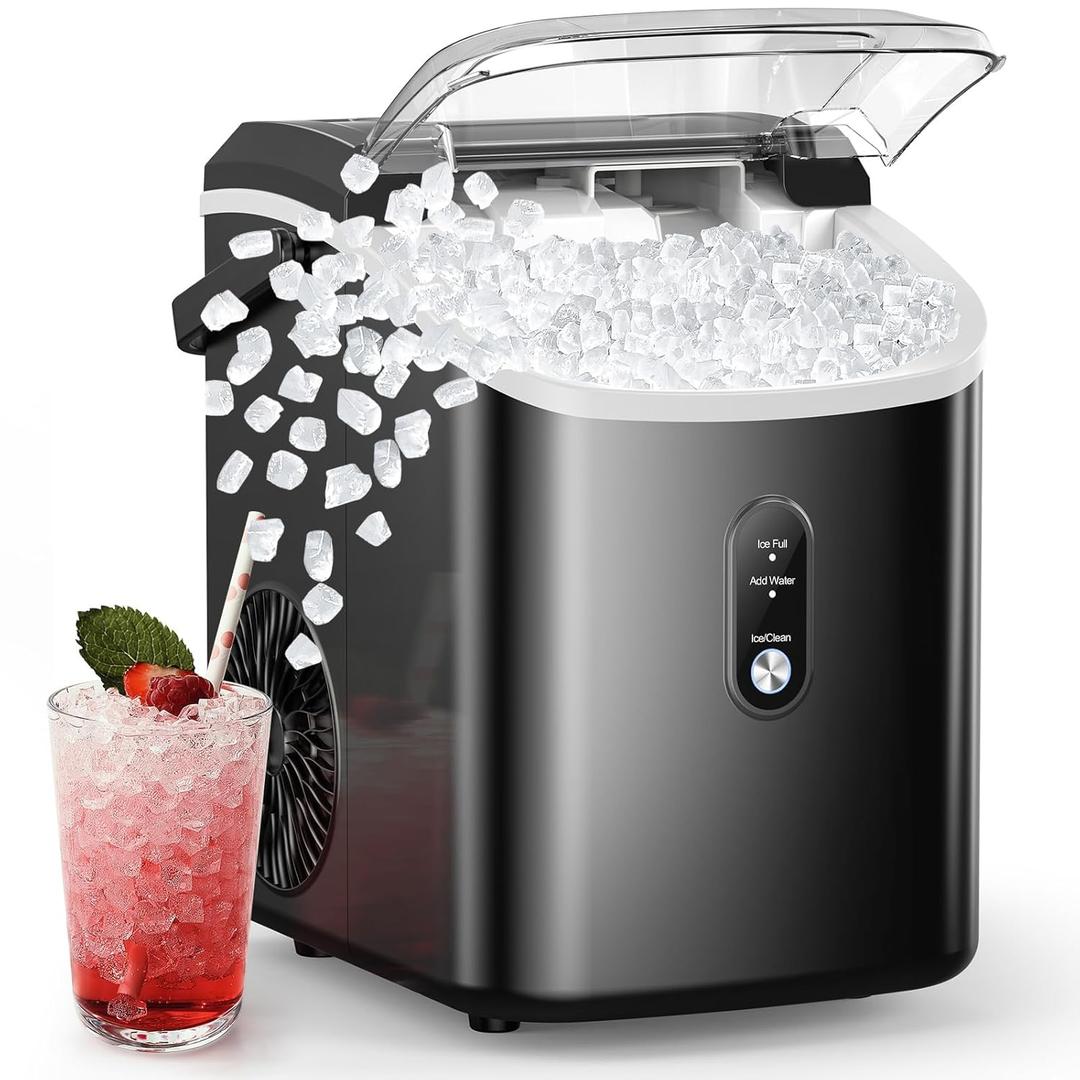 COWSAR Nugget Ice Makers Countertop, Pebble Ice Maker Machine with Soft Chewable Ice, 34Lbs/24H, Self-Cleaning, One-Click Operation, Pellet Ice Maker Countertop for Home/Kitchen/RV/Camping (Black)