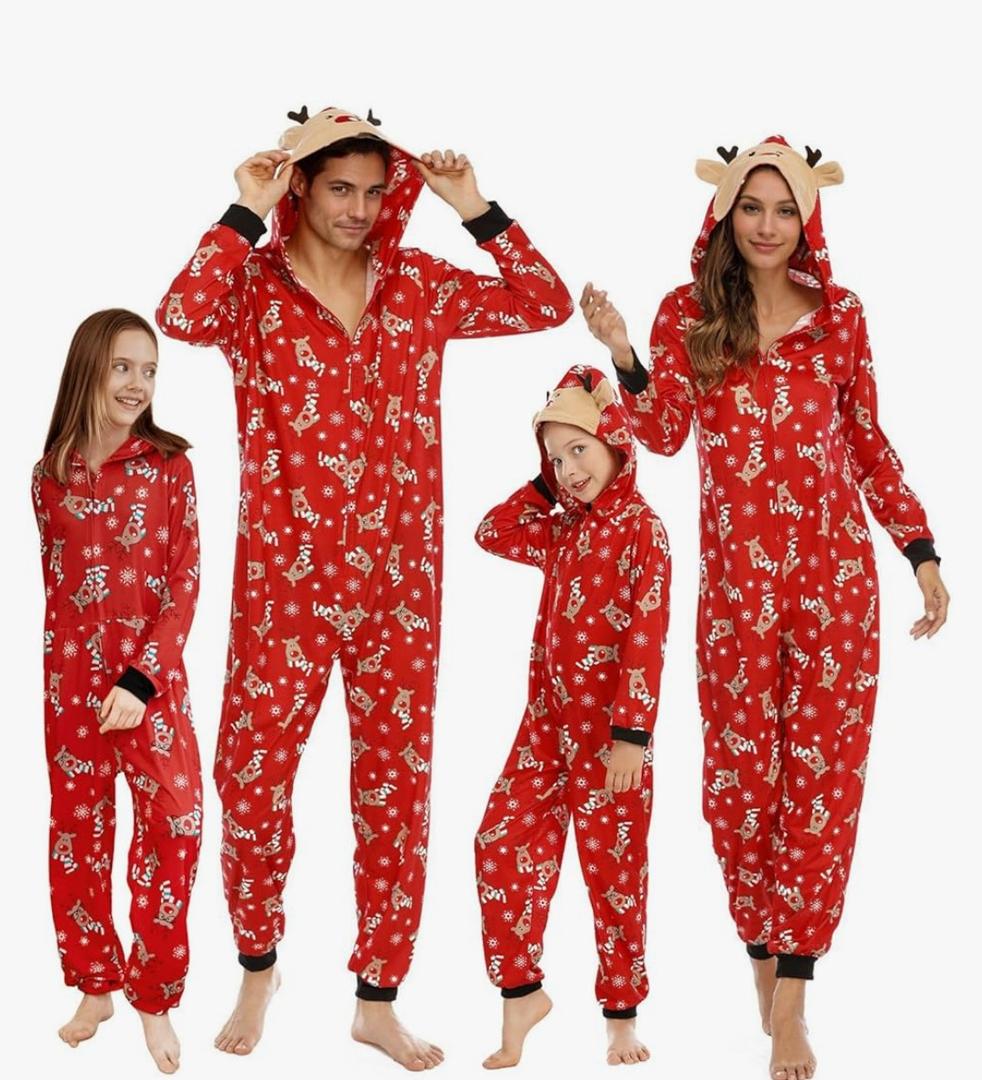 Adisputent Christmas Pajamas for Family Matching Cute Long Sleeve Couples Soft Sleepwear Funny Christmas Pjs Sets Red Reindeer + Reindeer Mom, M