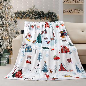 Christmas Throw Blanket Cute Xmas Dog Snowflake Blankets Ultra Soft Farmhouse Snowman Flannel Fleece Throw Warm Cozy Winter Holiday Fuzzy Plus Gift Cabin Throw for Bed Sofa, 60" X 80" (Blue Gray Puppy)