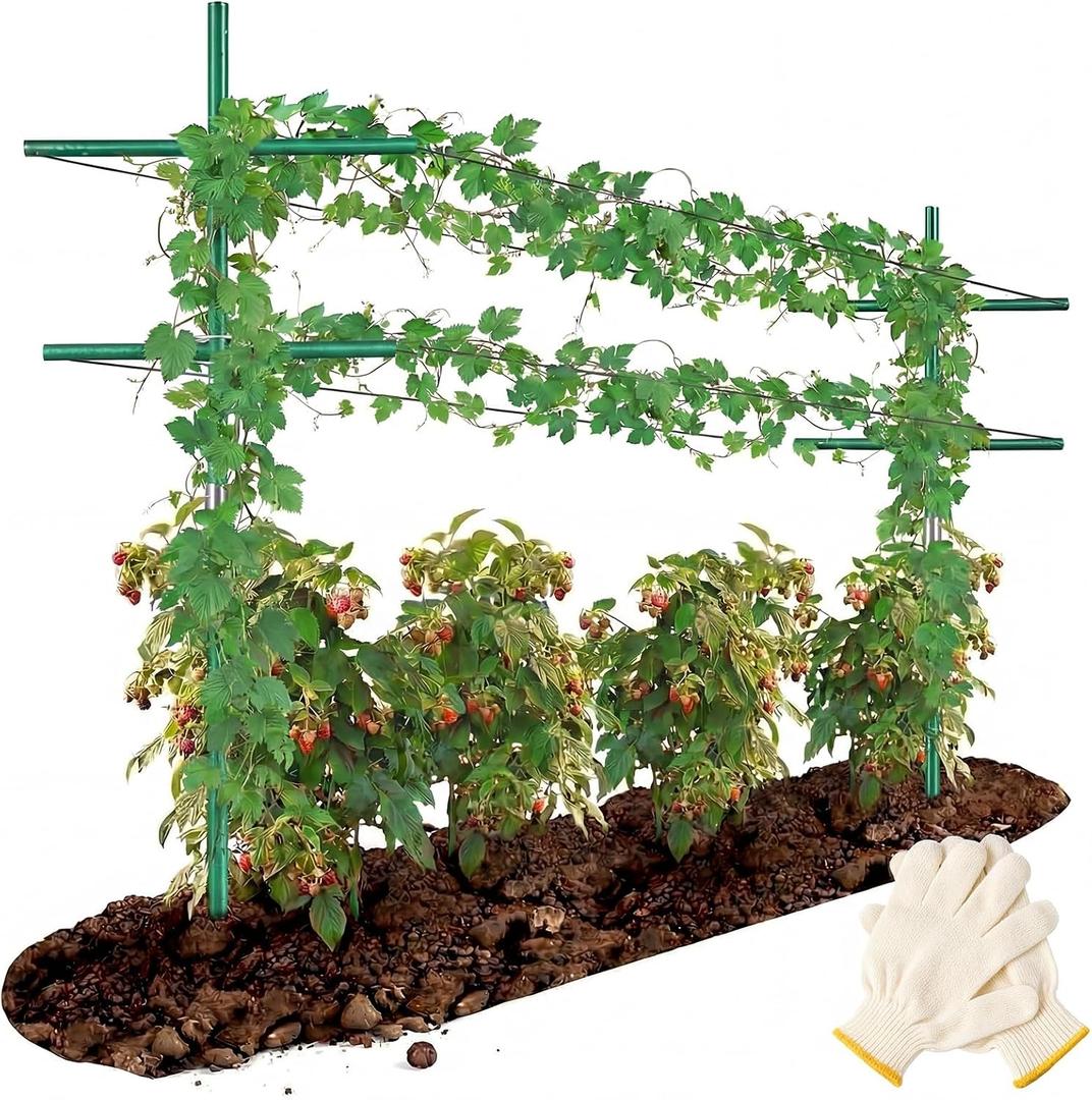 2 Set 7ft Adjustable Garden Trellis for Climbing Plants, Post Mounted Heavy Duty Outdoor Grape Trellis with Gloves for Tomatoes, Dragon Fruit, Cucumbers, Raspberries & Beans