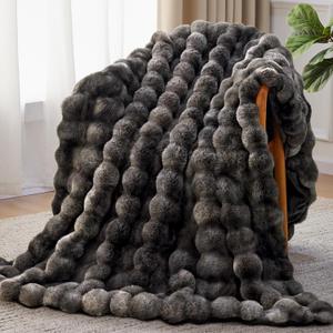 Anysay Faux Fur Throw Blanket, 1000GSM Fluffy Soft Bubble Blanket for Couch Bed, Cozy Plush Warm and Thick Rabbit Blanket for Living Room Bedroom 60''*80'' Tie-dye Grey (Twin)
