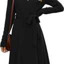 ZAFUL Women's 2026 Casual V Neck Long Sleeve Sweater Dress Wrap Ribbed Knit Pleated Midi Dresses with Belt (Large, Black)