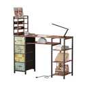 NinPeen Manicure Table Nail Desk for Nail tech with Drawers and Power Outlet,Nail Beauty Table with Storage and Open Shelves for Home,Workshop,Makeup Beauty Salon Workstation (Retro Pattern)