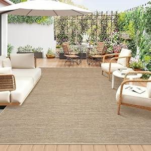 Easy Jute Rug 8x10 Washable Indoor Outdoor Rugs Non Slip Stain Resistant Modern Neutral Patio Throw Carpets Solid Tan Contemporary Area Rugs for Porch Kitchen Bedroom Living Room Backyard, Tan