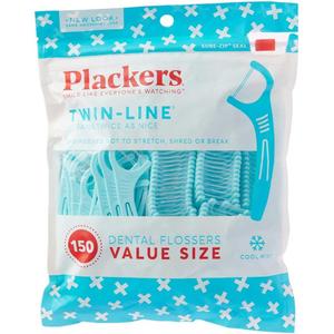 Plackers Twin-Line Advanced Cleaning Whitening Formula Dental Flossers, Mint, 150 by Plackers