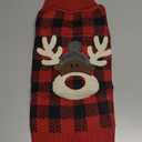 KYEESE Dog Christmas Sweater with Reindeer Pattern, Warm Winter Outfit, Turtleneck Dog Sweater for Small Dogs with Leash Hole, Red Buffalo Plaid Knitwear, Soft Cozy Pet Clothes for Christmas, X-Large