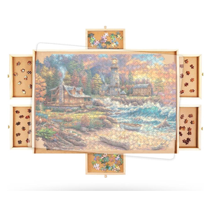 2000 Piece Wooden Jigsaw Puzzle Board 41.5" x 30" with 6 Drawers Rotating