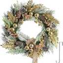 Christmas Wreath for Front Door 20", Artificial Flocked Winter Door Wreath with Golden Christmas Balls Leaves Berries Snowy Twig Pinecones, Holiday Wreaths for Front Door Windows Wall Home Dcor (Golden Leaves)