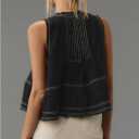 Women Y2k Embroidered Floral Swing Crop Tank Top Summer V Neck Linen Going Out Cropped Vest Beachwear (Black, L)