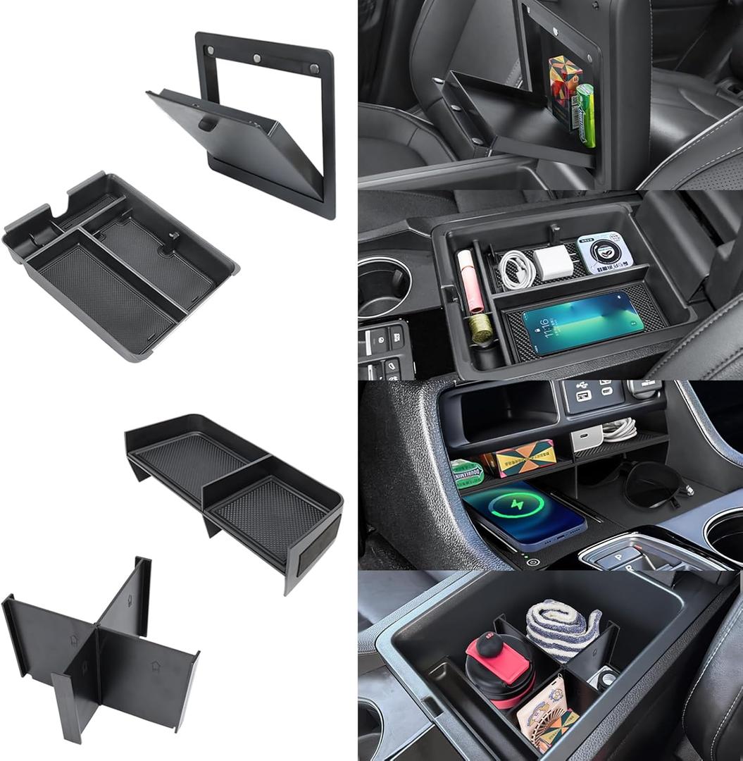 4PCS Center Console Organizer Compatible with 2023-2026 Honda Pilot/2026 Honda Passport Armrest Storage Box Divider Storage Tray & Insert Hidden Storage Box Interior Accessories