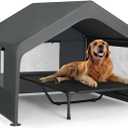 Veehoo Extra Large Dog House Outdoor with Elevated Dog Bed, Outside Dog Tent 4.1' x 4.1' x 3.3', Weatherproof Dog Shade Shelter and Raised Bed Combo for Pets or Stray Animals, Grey