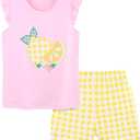 Toddler Girls Summer Outfit Cotton Flutter Sleeve Tank Top and Shorts Cute Clothing Set Size 2T 3 7Y (Pink)