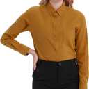 MGWDT Button Down Shirt Women Long Sleeve Blouse Oxford Shirt Classic-Fit Cotton Tops Wrinkle Resistant (2XS-3XL) (Brown 23)