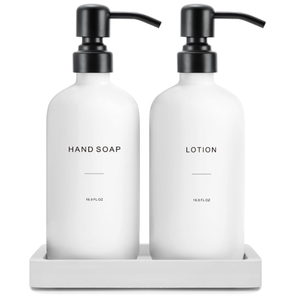 Prus Waso White Soap Dispenser Bathroom Set, Hand and Lotion Dispenser with Pump, Perfect for Bathroom Essentials for New Home. (Silver & White)