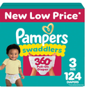 Pampers Diapers - Swaddlers 360° - Size 3, 124 Count, up to 100% Leakproof Comfy Dry Fit, Designed for Easy Changes, Pull On Baby Diaper (Packaging May Vary)