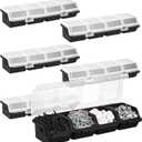 3Pcs Screw Organizers Storage Bins with Lids, Plastic Stackable Hardware Organizer Box for Garage Nails Craft Tool Organizing, Tool Cart Cabinet Workbench Drawers (Black)