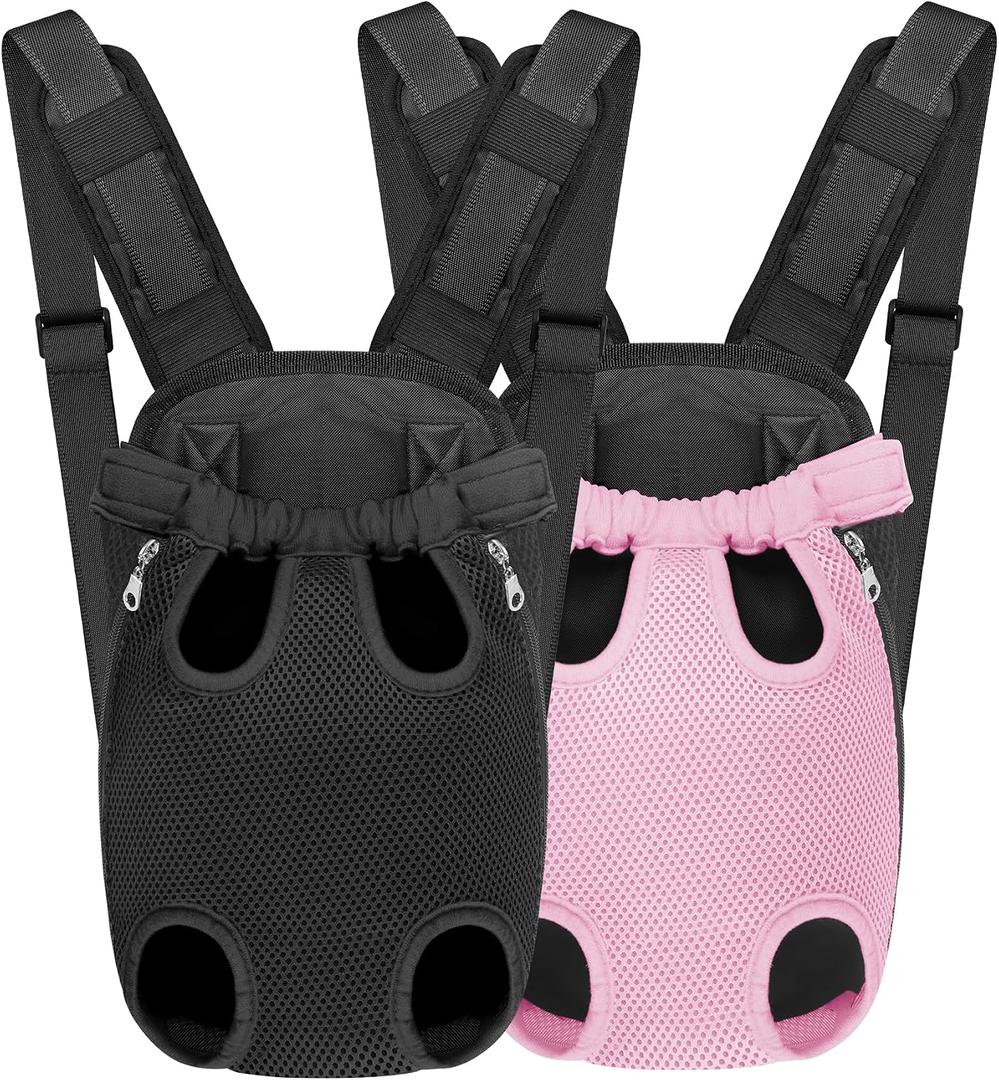 YUDODO 2-Pack Pet Dog Carrier Backpack Adjustable Dog Front Carrier, Legs Out Easy-Fit Dog Travel Backpack Carrier for Hiking Camping for Small Medium Dogs Cats and Rabbits (Large Black+Pink)