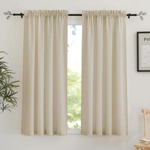 RYB HOME Linen Drapes 63 inches Long 2 Panels Set - Thick Flax Semi Sheer Curtains with Rod Pocket Boho Country Rustic Style for Bedroom, Living Room, W 38" x L 63", Taupe