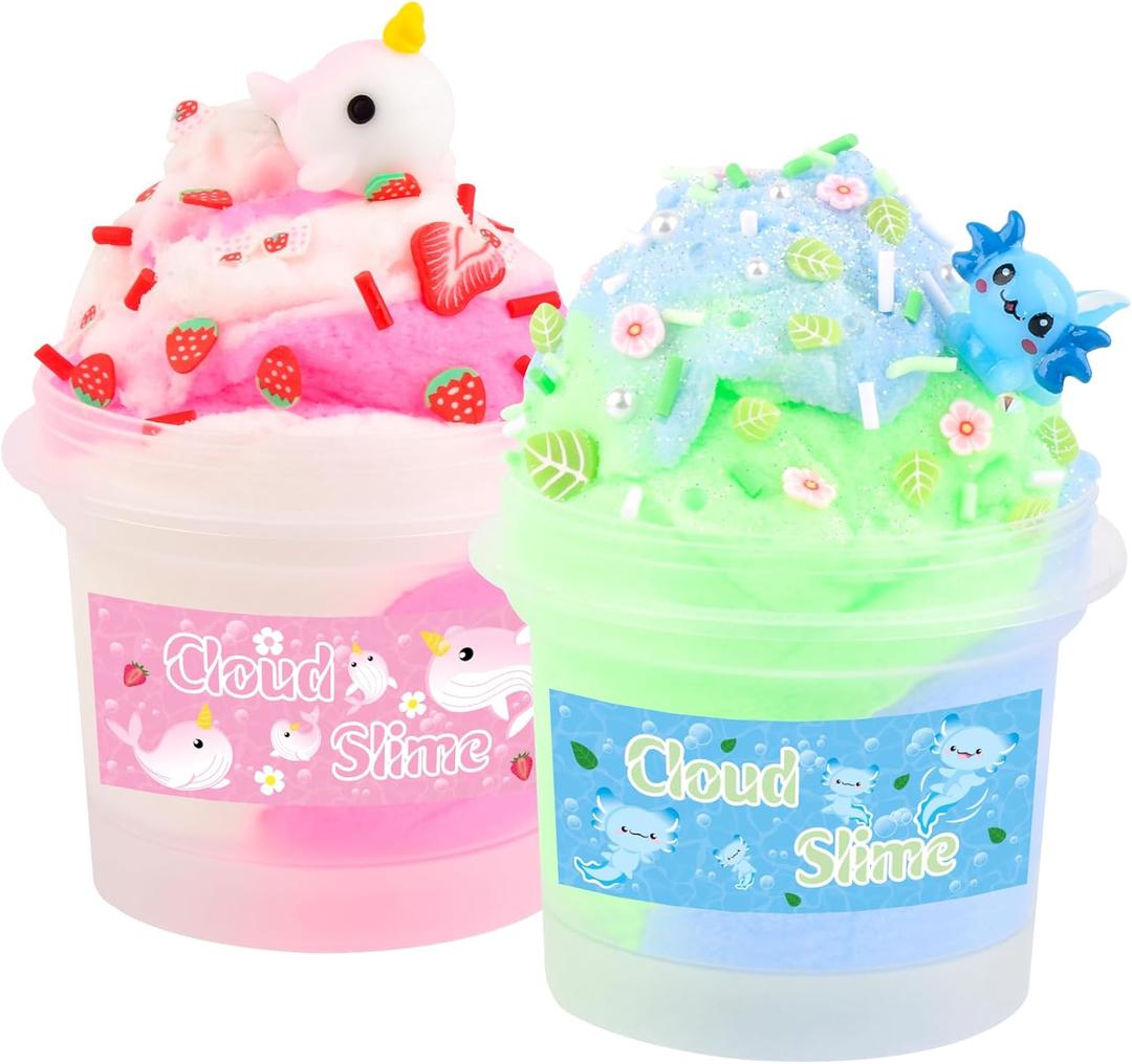 2 Pack Dreamy Axolotl Narwhal Cloud Slime, 100% Authentic, Scented for Kids, Fidget Toys, Toys for Girls and Boys for Kids Slime Set Party kit Stuffers, Girls Birthday Gift Ideas Cute Stuff