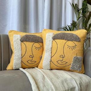 Cotton Cushion Pillow Covers | 16x16 inch Soft Pillow Case with Hidden Zipper | Embroidered Cushion Cases for Sofa, Bedroom, Livingroom, Chair, Car | Set of 2 Cushion Cover for Home Décor