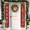 Christmas Decorations Merry Christmas Banner Decor Porch Sign, Christmas Porch Banner Happy New Year Plaid Signs for Home Front Door Fireplace or Holiday Party Decor for Country Wall Hanging Outside