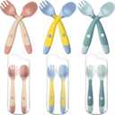 Toddler Utensils Baby Spoons and Forks Set with Case Bendable Self Feeding Training Flatware Silicone Spoon Fork for Kids Babies Children Handle Toddler Set, Green, Pink, Yellow (3 Sets)