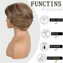 Jolelyne Short Ombre Blonde Highlight Pixie Cut Wig - Fluffy Light Brown Mix Honey Blonde Highlight Layered Natural Side Part Curly Wigs With Synthetic Hair