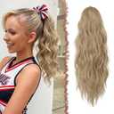 FESHFEN Ponytail Extensions - Drawstring Ponytails Hair Extension Long Curly Wavy Hair Piece Synthetic Pony Tail Hairpieces for Women, Mixed Blonde 18 inch