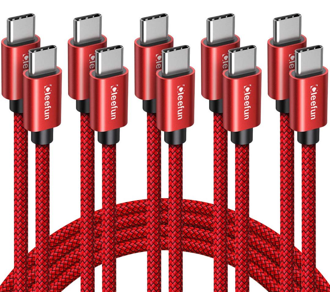 CLEEFUN USB C to USB C Cable 60W, USBC to USBC, [5-Pack, 3 ft] Type C to C Charger Cord Fast Charging for iPhone 16 15 Pro Max/Plus, for iPad/MacBook Pro/Air, for Samsung Galaxy S25 S24 S23 (Red)