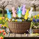 Kathfly 6 Pcs Large Easter Flocked Bunny Decoration 12 Inch Easter Pastel Flocked Bunny Tree Picks Flocking Rabbit Floral Picks Rabbit Ornament for Tree Topper Farmhouse Party Decor Home