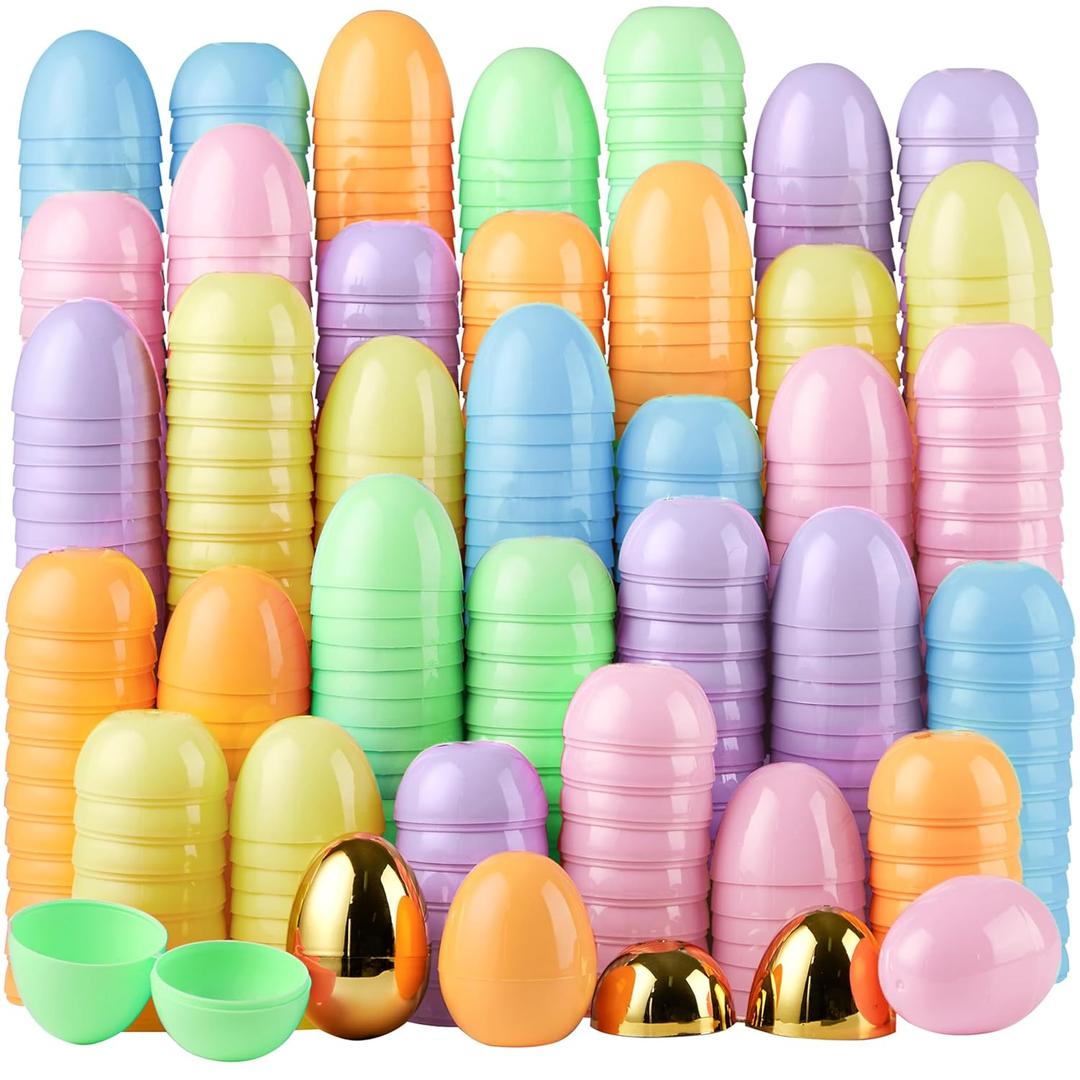 JOYIN 100PCS 3.15" Pastel Easter Eggs + 2 Golden Eggs, Empty Easter Eggs Fillable, Colorful Plastic Eggs Bulks for Easter Hunt, Party Favor, Basket Stuffers Filler, Classroom Prize Supplies