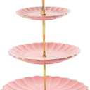 Sweejar 3 Tier Ceramic Cake Stand Wedding, Dessert Cupcake Stand for Tea Party Serving Platter (Pink)
