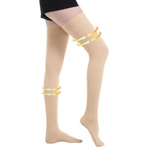 Medical Compression Stockings for Women and Men, 20-30 mmHg Thigh High Compression Socks, Closed Toe Graduated Compression Hoses, Long Circulation Pressure Stockings for Varicose Veins, Edema, L