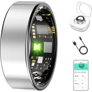 Smart Ring for Women & Men, Fitness Tracker with Heart Rate, Blood Oxygen, Blood Pressure, Sleep Monitoring, Step Counting, IP68 Waterproof for iPhone and Android Silver 9