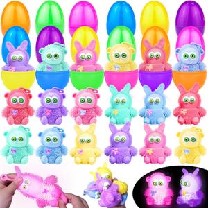 3 x 12Pack 4" Easter Eggs Prefilled Bunny Monkey LED Puffer Balls Easter Egg Fillers, Light Up Squeeze Sensory Ball Fidget Toys Easter Eggs Hunts Party Favors, Easter Basket Stuffers Teens enns Boys Girls