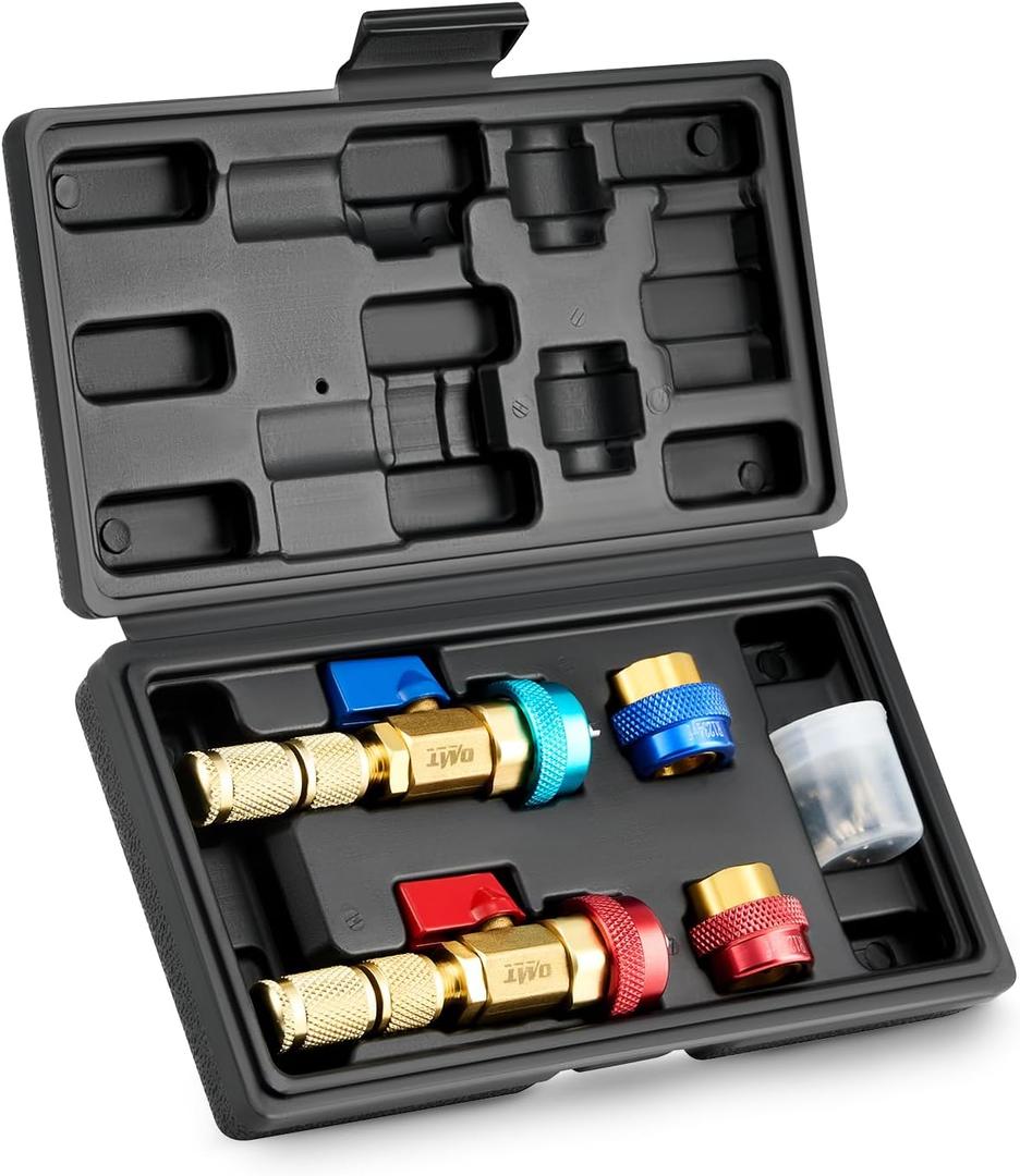 OMT AC Valve Core Removal Tool, R134a R1234yf R22 AC Schrader Valve Tool
Brass & Aluminum Build; Built-In Ball Valve; Standard JRA Support; Auto AC Repair for Technicians