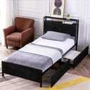 GAZHOME Twin Size Bed Frame with 2 Storage Drawers, Platform Bedframe with Storage Headboard, Strong Metal Slat Support/No Box Spring Needed/Easy Assembly/Space Saving,Black