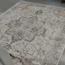 GENIMO 5X7 Area Rugs for Living Room, Machine Washable Non Slip Vintage Rugs, Low Pile Lightweight Chenille Print Rug for Bedroom, Dining Room, Home Office, Light Taupe Brown