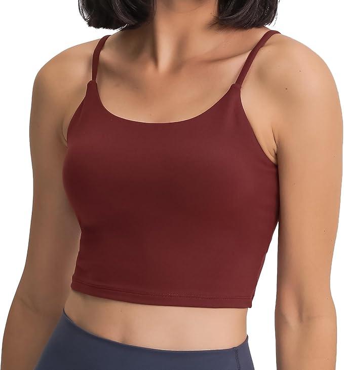 Women's Strappy Stretch Sports Bra Longline Yoga Tank Top Fitness Bra Workout Camisole Crop Tops for Teen Girl, M