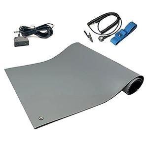 RubberStat Dual Layer ESD Compliant Workstation Rubber Table Mat Kit, Soldering, Cell Phone Repair, with Wrist Strap Set and Ground Cord - 24"x16" Grey RubberStat Dual Layer ESD Compliant Workstation Rubber Table Mat Kit, Soldering, Cell Phone Repair, with Wrist Strap Set and Ground Cord - 24"x16" Grey