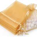 Akstore 100Pcs 2.8"x3.6"(7x9cm) Sheer Drawstring Organza Jewelry Pouches Wedding Party Christmas Favor Gift Bags (Golden)